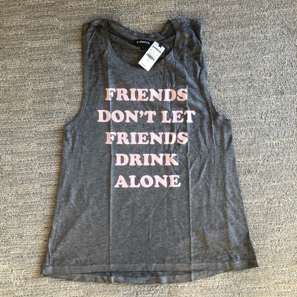 🆕 NWT Express Sz XS Grey Graphic “Drink” Tank Top
